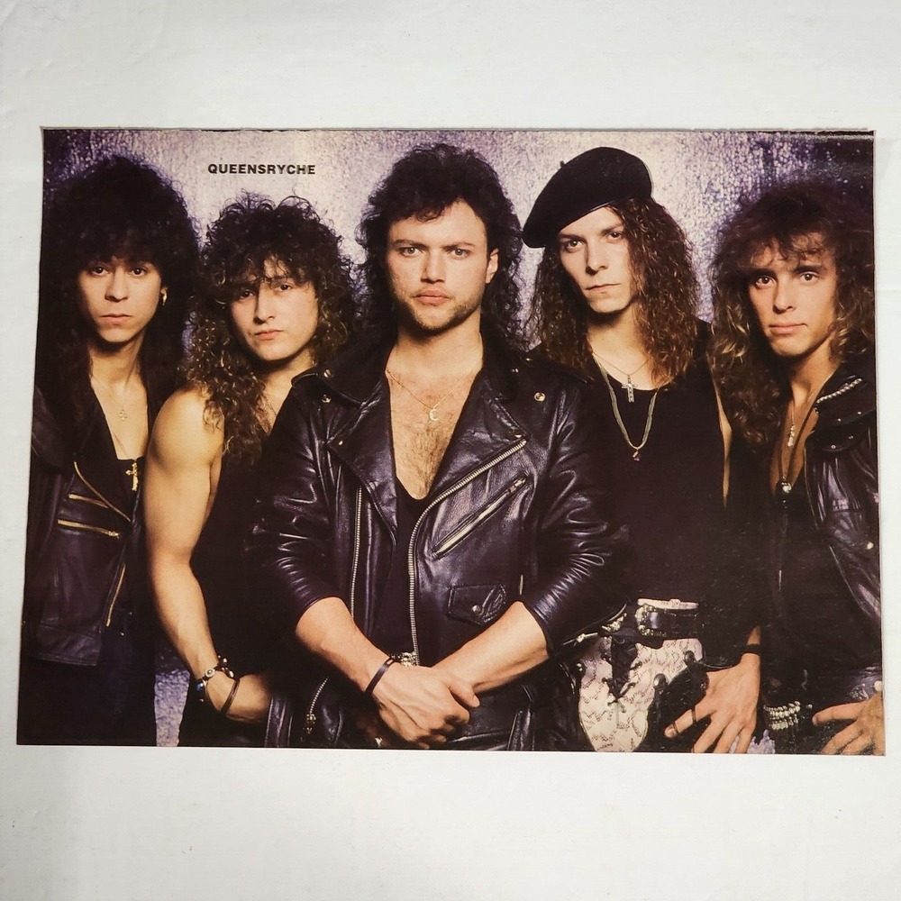 Queensryche 5 member hair band color pinup poster clipping 8x10